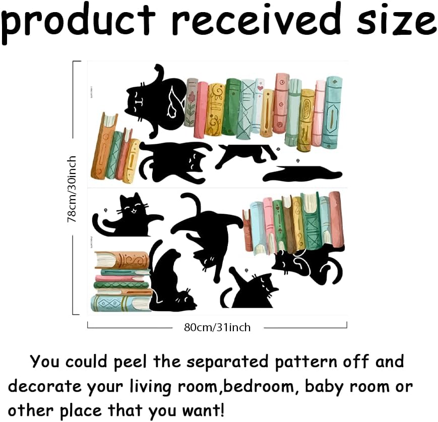 SUPERDANT Reading Theme Wall Decal Yoga Cat Wall Sticker Black Cats on The Books Peel and Stick Art Decoration for Classroom Kid's Library Nursery Wall Decor School Classroom Wall Decor