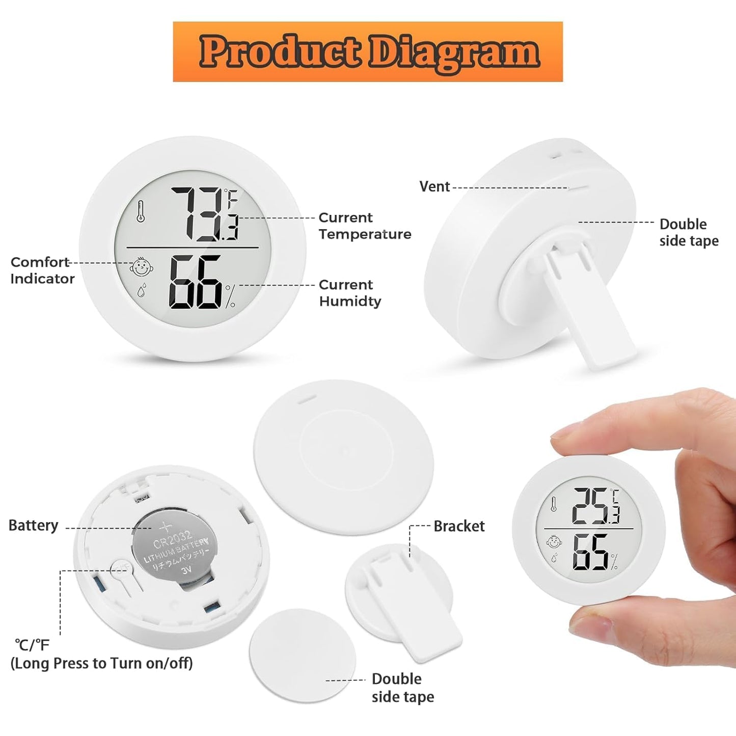 Reptile Tank Accessories, 2 Pack Bearded Dragon Tank Thermometer Humidity Gauge for Leopard Gecko, Jumping Spider, Snake, Gecko, Ball Python, Lizard