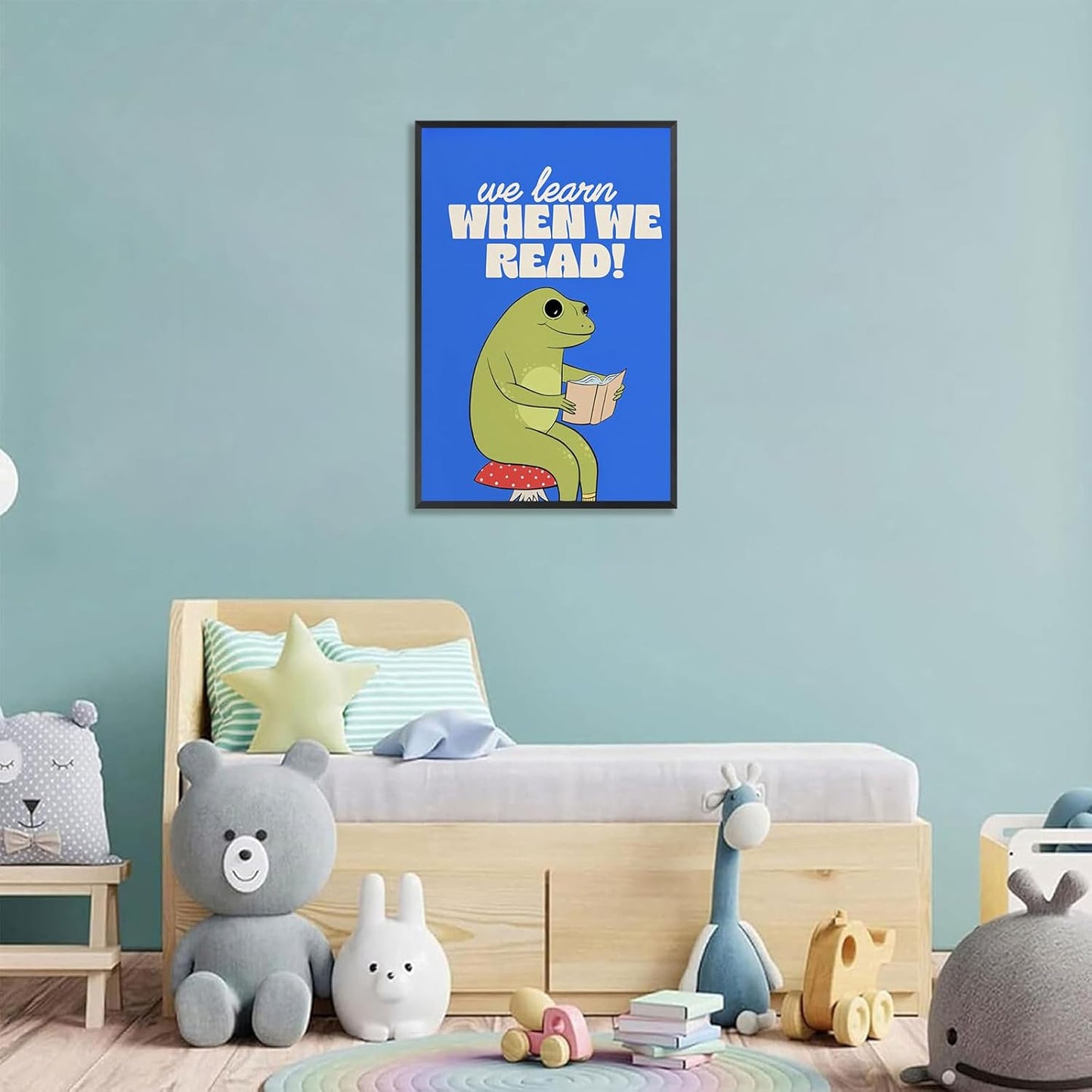 Inspirational Educational Posters Vintage Cartoon Book Reading Canvas Wall Art Positive Quote When We Read Prints Painting For Classroom Kids Room Nursery Wall Decor 12x16in Unframed