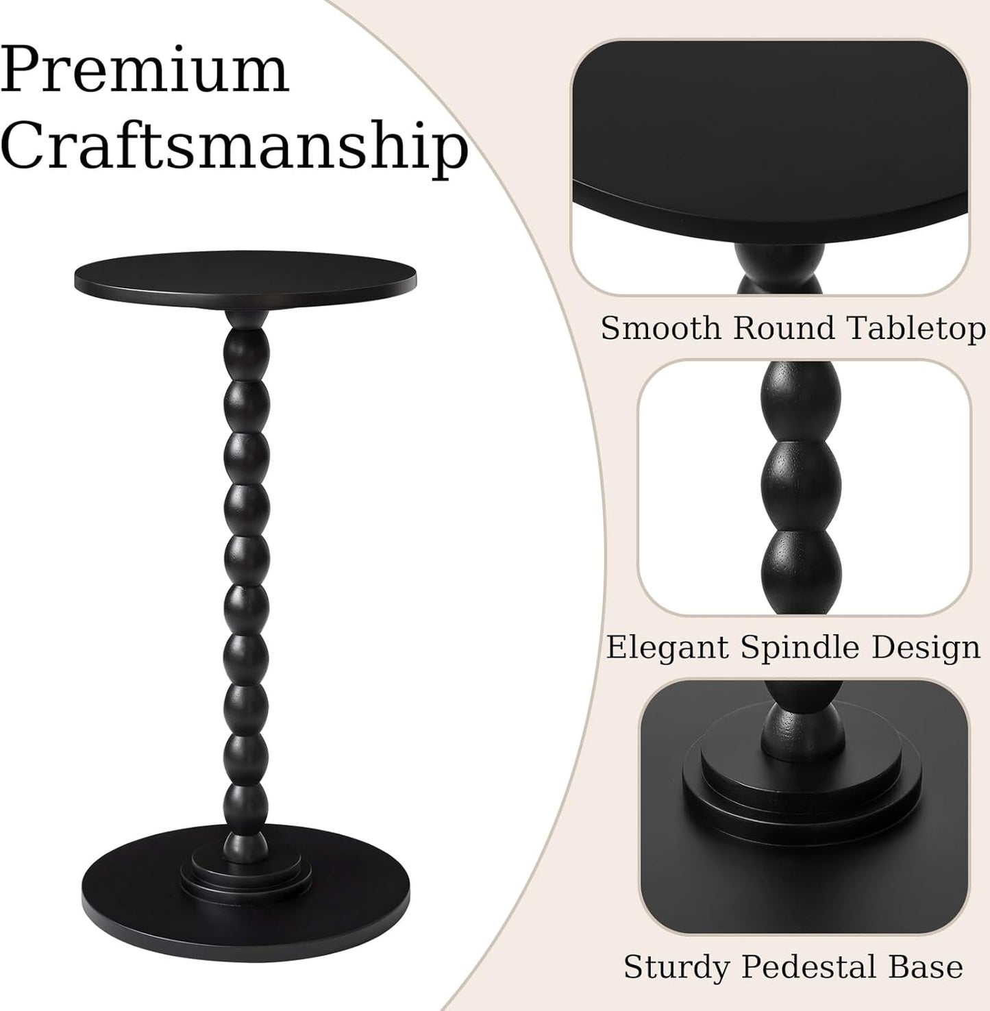 Round Side Table, Solid Wood Drink Table, Modern Minimalist Bedside Table, Living Room Sofa End Table, Bedroom Small Corner Table for Small Spaces Black YD-RST001B