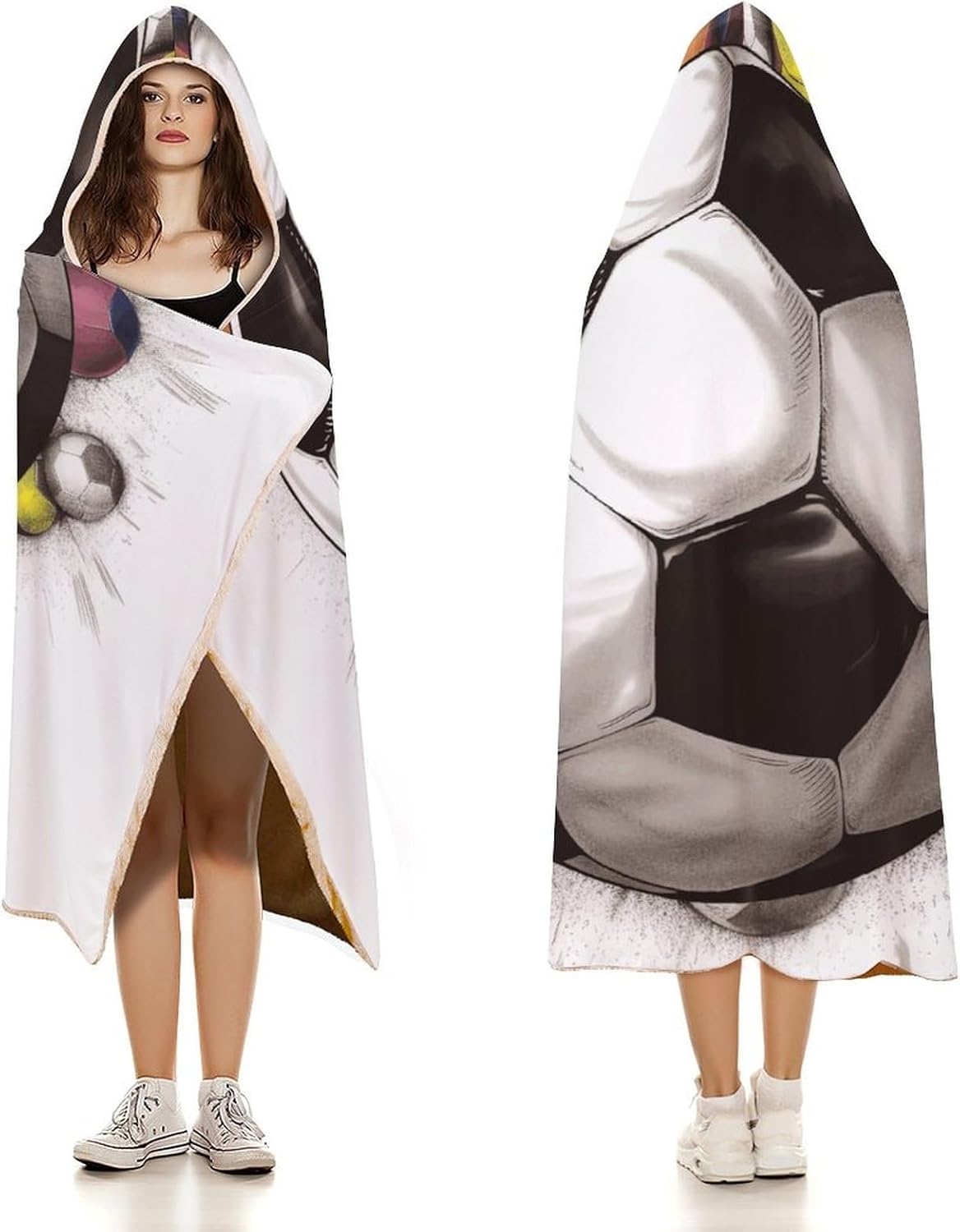 Soccer Drawing Oversized Blanket Hoodie Fleece Wearable Blanket Sweatshirt Blankets Warm Cozy Robe Gift-