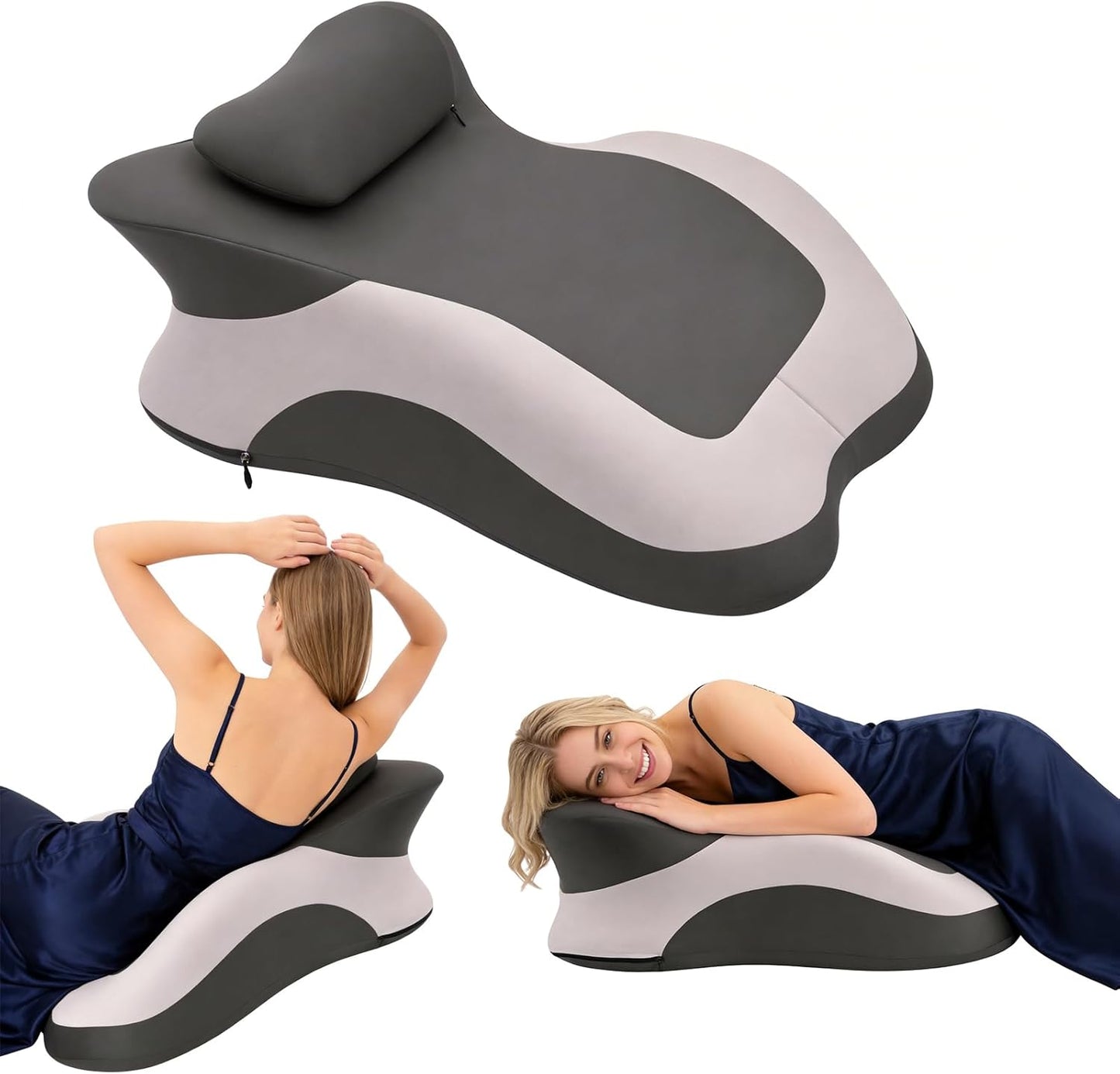 Memory Foam Ergonomic Wedge Pillow, Prone Pillow for Sleeping, Squat Pillow, Reading Pillow for Bed, Ideal for Massage, with Removable Cover, Back Support, Multi-Functional Memory Foam (Grey)