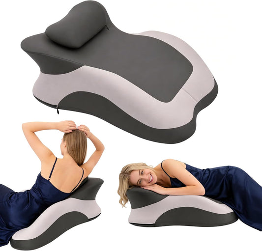 Memory Foam Ergonomic Wedge Pillow, Prone Pillow for Sleeping, Squat Pillow, Reading Pillow for Bed, Ideal for Massage, with Removable Cover, Back Support, Multi-Functional Memory Foam (Grey)