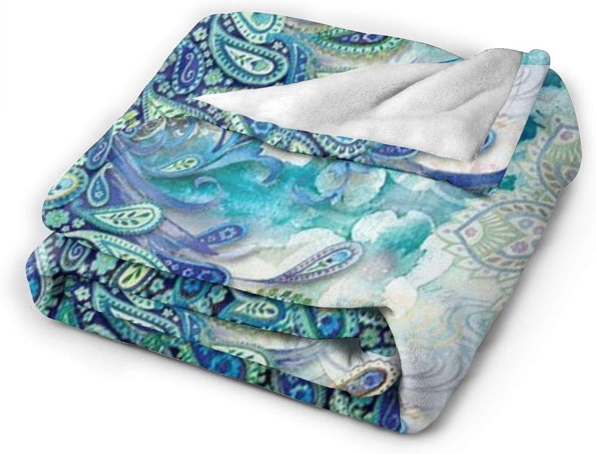 Peacock & Vintage Botanical Flannel Fleece Throw - Ultra Soft, Cozy, Warm & Lightweight Microfleece Blanket (80" x 60")