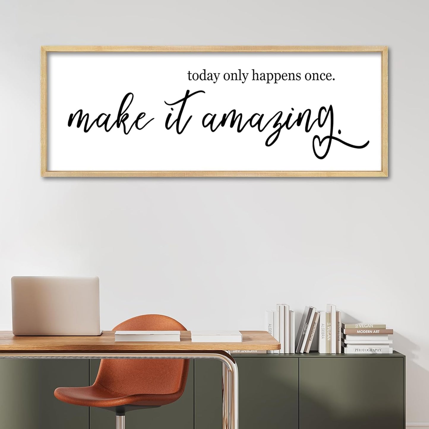 YWJKWLGS Inspirational Quotes Wall Decor Today Only Happens Once Make It Amazing Signs Wall Art 32x12 Inch Large Motivational plaque for Home office kitchen Bedroom Wood Framed Hanging (Wood)