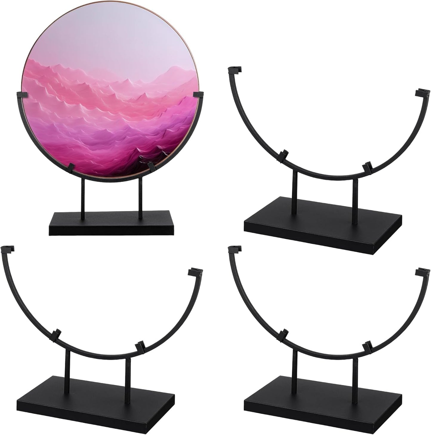 Blulu 4 PCS 10 Inch Round Metal Display Stands for Stained Glass Fused Glass Art Easel Display Stands Decorative Plate Holder for Art Panels Picture Platter Photo