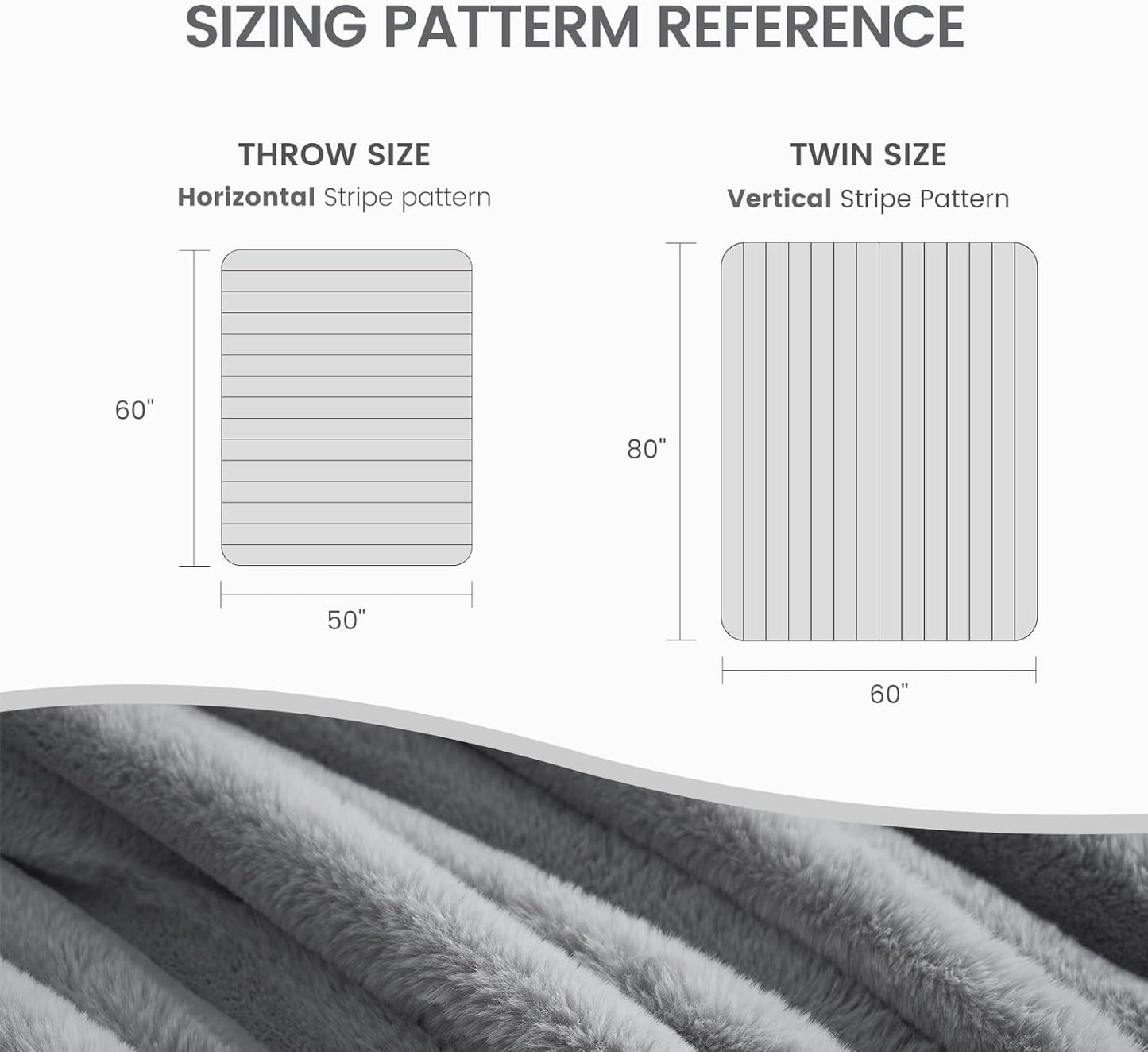 Cozy Bliss Faux Fur Throw Blanket for Couch, Cozy Warm Plush Striped Blanket for Sofa Bedroom Living Room, 50 * 60 Inches Gray