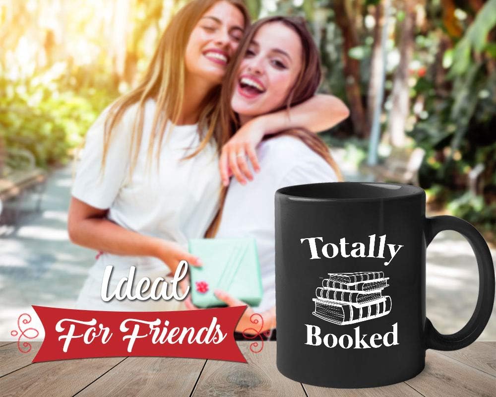 Bubble Hugs Book Lover Coffee Mug - Totally Booked - Bookworm Literature Library Novelist Writer Editor Reader Librarian Studious Bibliophile 11oz Black