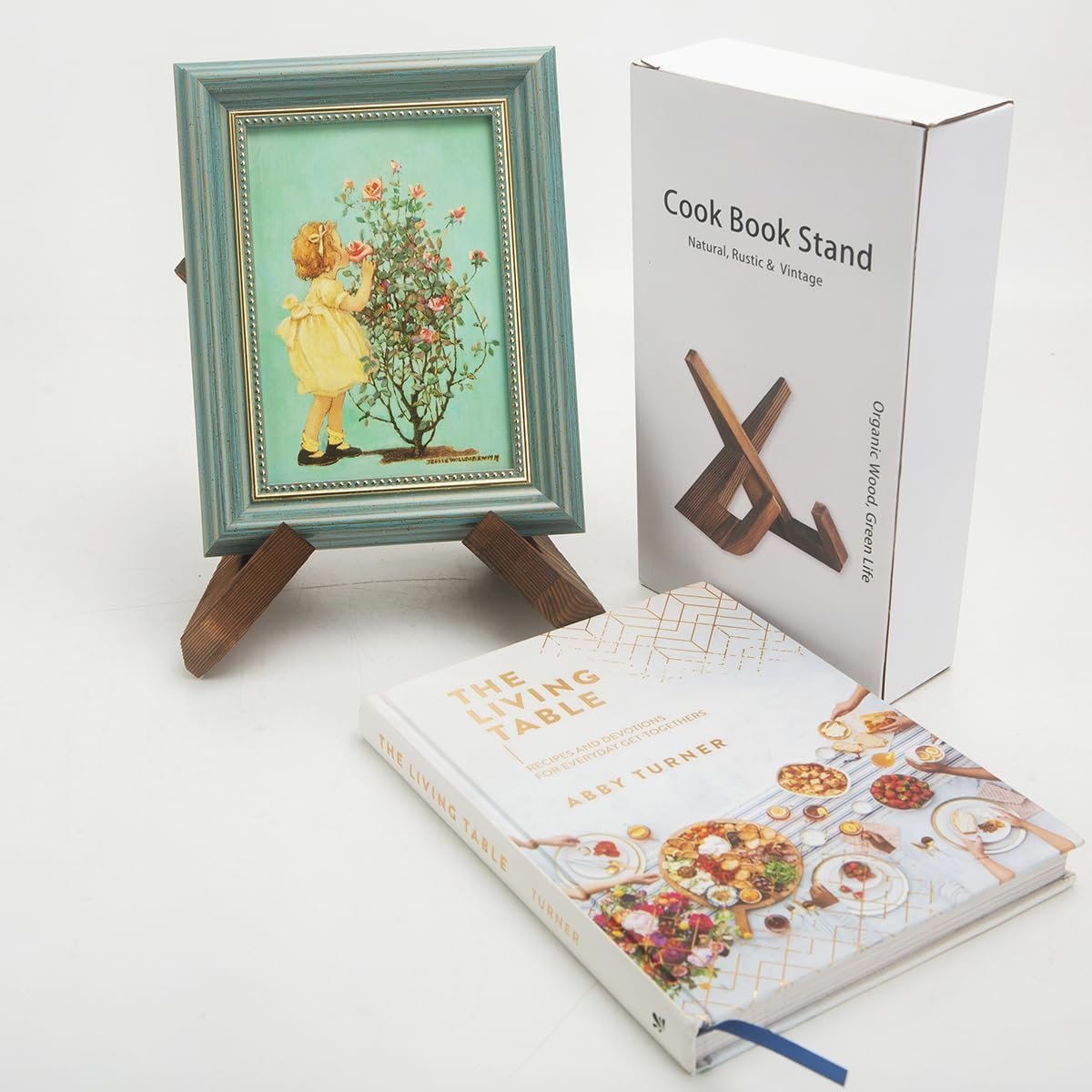 masteymoh Rustic Cookbook Holder Stand for Kitchen, Recipe Book Holder for Kitchen Counter, Wooden Kitchen Book Holder, Rustic Cook Book Holder Stand with Natural Wooden Grains (1 in Brown)