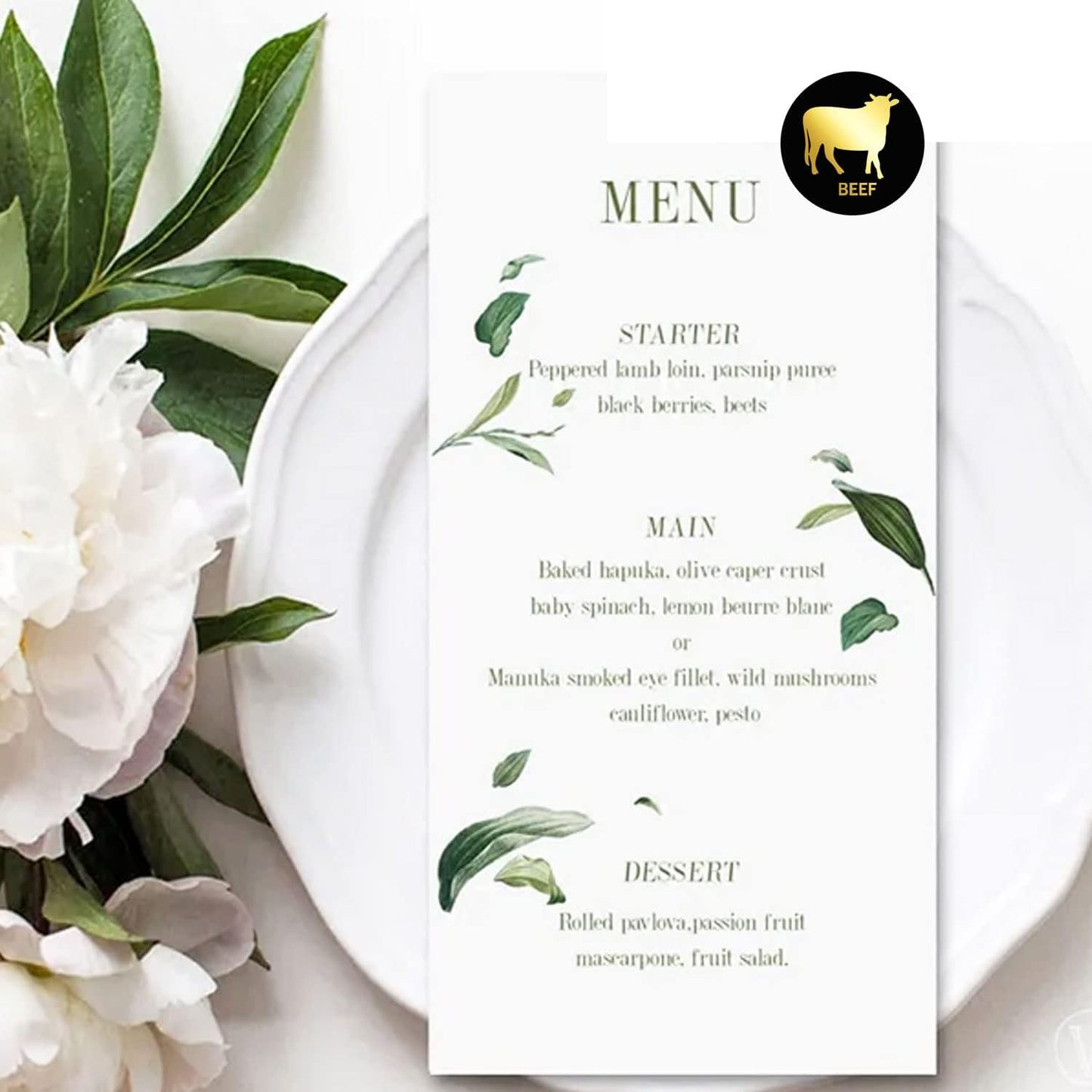 0.6 Inch 300Pcs Gold Wedding Meal Choice Indicator Sticker Meal Stickers - Beef Carrot Chicken Fish Food for Kids Stickers for Wedding and Birthday Party