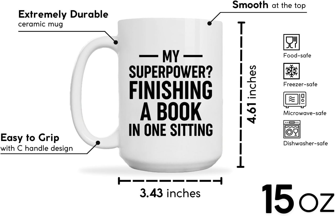 Book Lovers Coffee Mug 15oz White -Book finisher - Book Reader Bookworm Addict Bookish Librarian Nerd Gifts Decor for Men Women