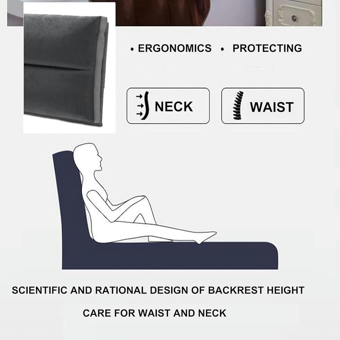 King Size Headboard Pillow Fleece Wedge Bed Rest Reading Pillow Backrest Lumbar Support Pad Breathable Wall Pillow Bolster Cushion with Removable Cover