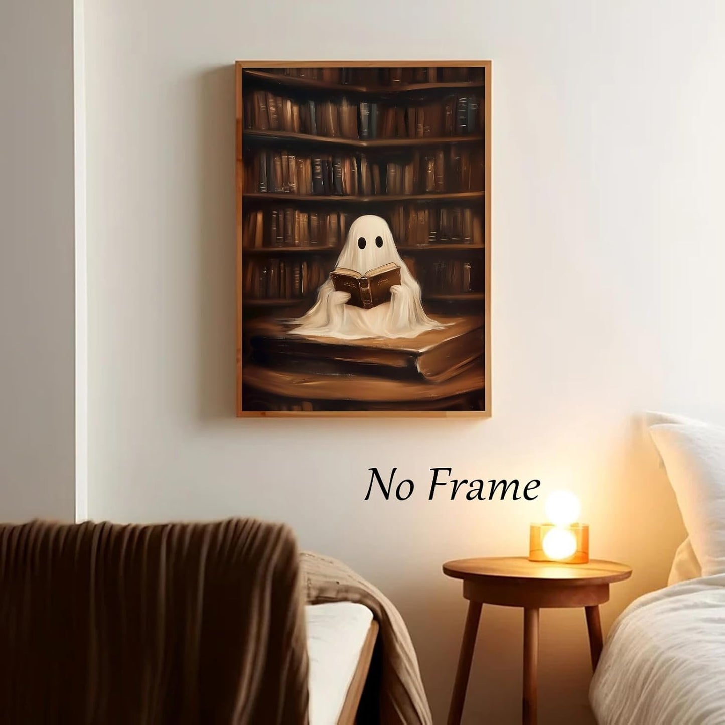 Ghost Reading Wall Art Halloween Aesthetic Poster Bookish Halloween Wall Art Funny Ghostes Painting Cute Dark Academia Reading Posters Vintage Ghost Pictures Library Painting Room 16x24inch No Frame