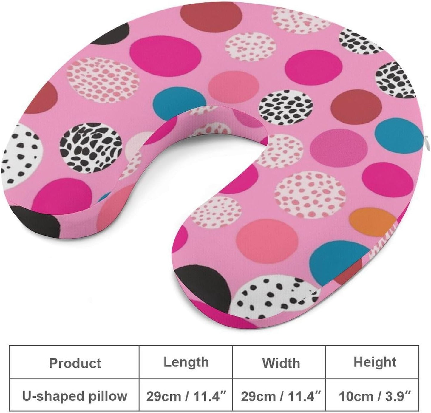 Crazy Pink Polka Dots Neck Pillow Memory Foam U Shaped Pillows Portable Pillows for Shoulder Travel Head Support Pillow with Concealed Zipper for Airplane Car Home Office