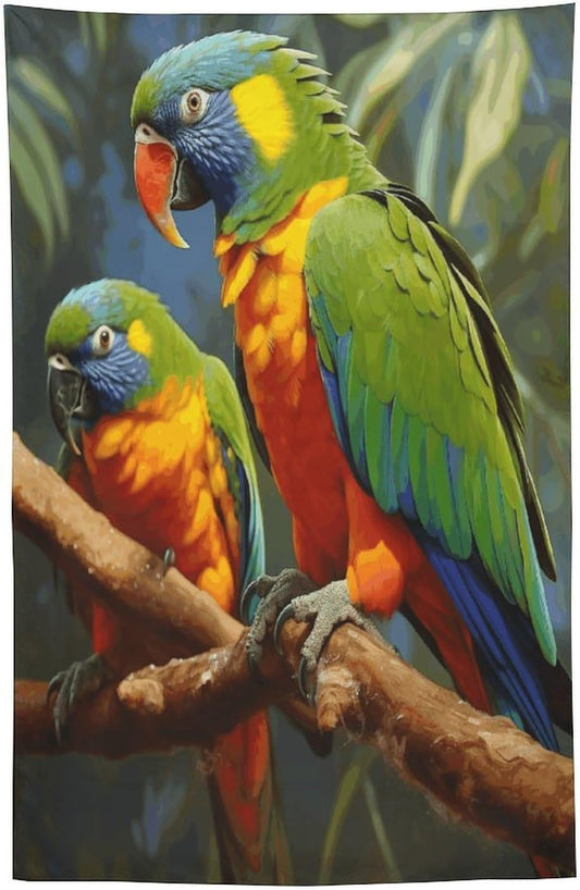 FodPand Bird Parrot Painting Tapestry Anti-fading Wall Tapestry with Installation Kit Backdrop Banner Multipurpose Aesthetic Tapestries Boho Wall Art Hanging Decorative Blanket 60"x90"