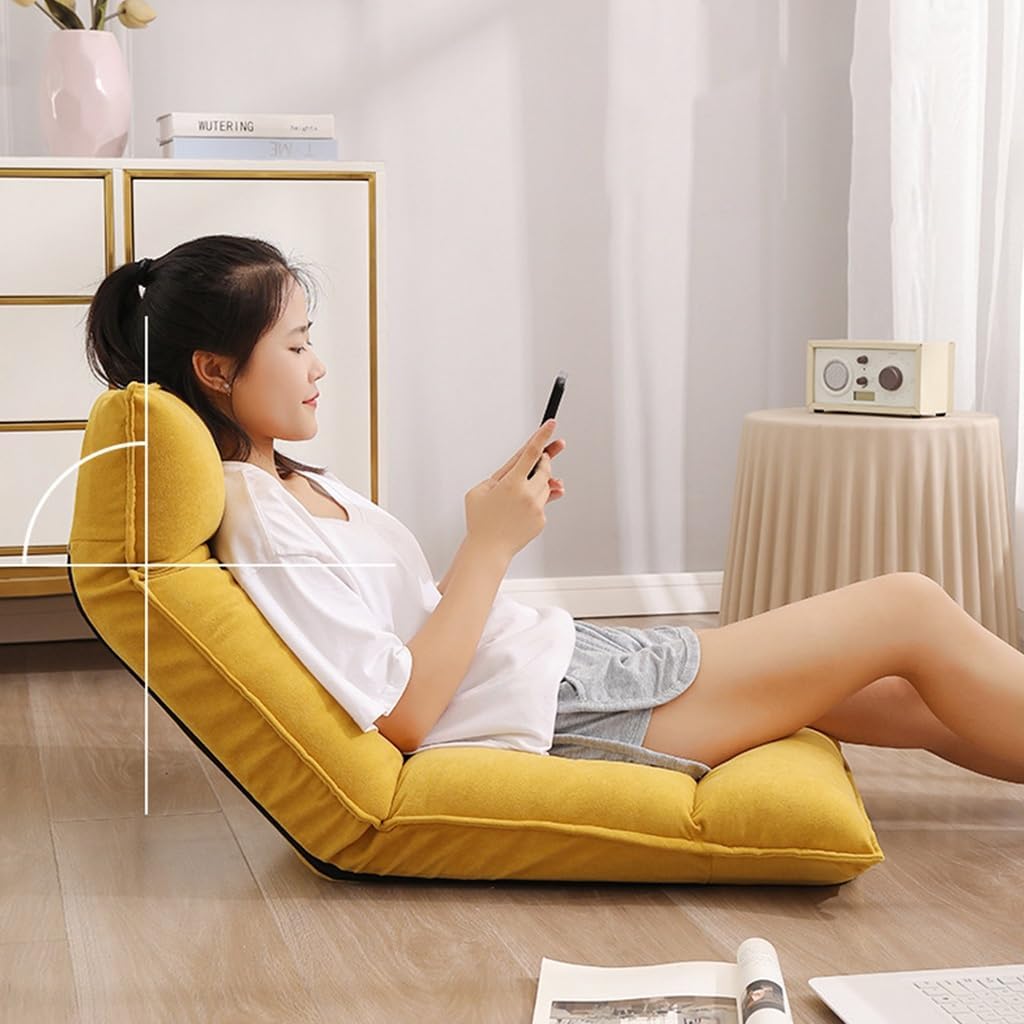 Foldable Recliner Chair Single Sofa Lazy Lounge Chairs Seat, Cozy Small Couch for Small Spaces, Office, Folding Lawn Chairs Reclining Living Room Lounge Chairs Adjustable Backrest(White)