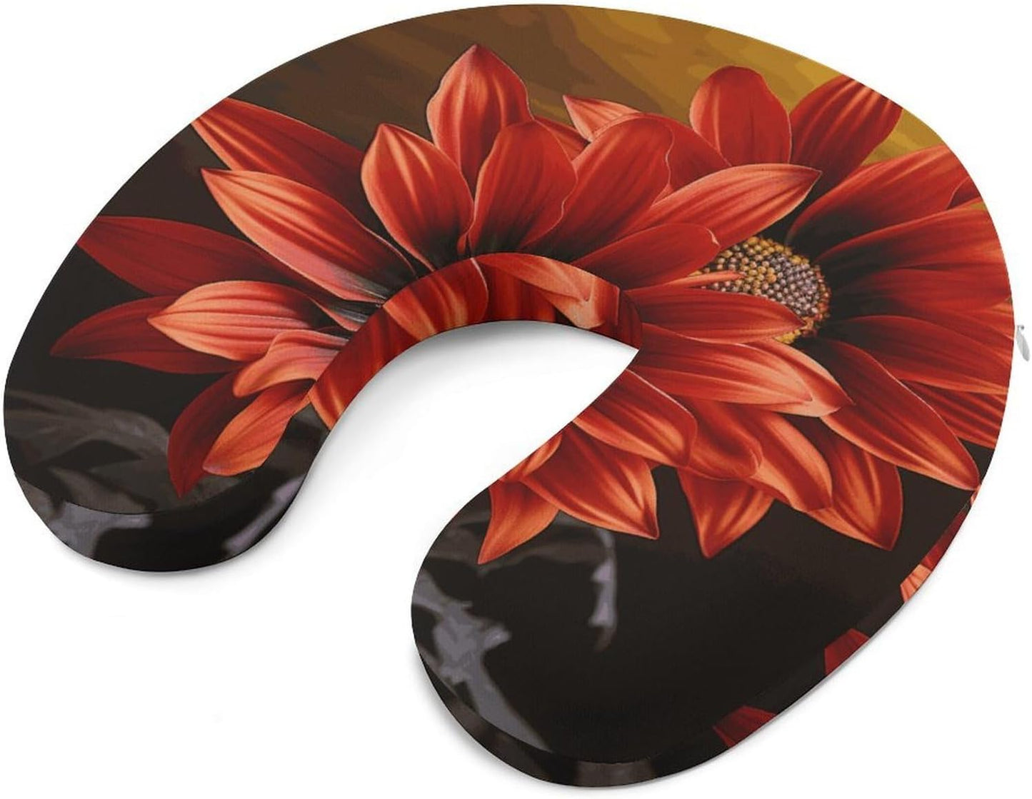 Red Sunflower Neck Pillow Memory Foam U Shaped Pillows Portable Pillows for Shoulder Travel Head Support Pillow with Concealed Zipper for Airplane Car Home Office