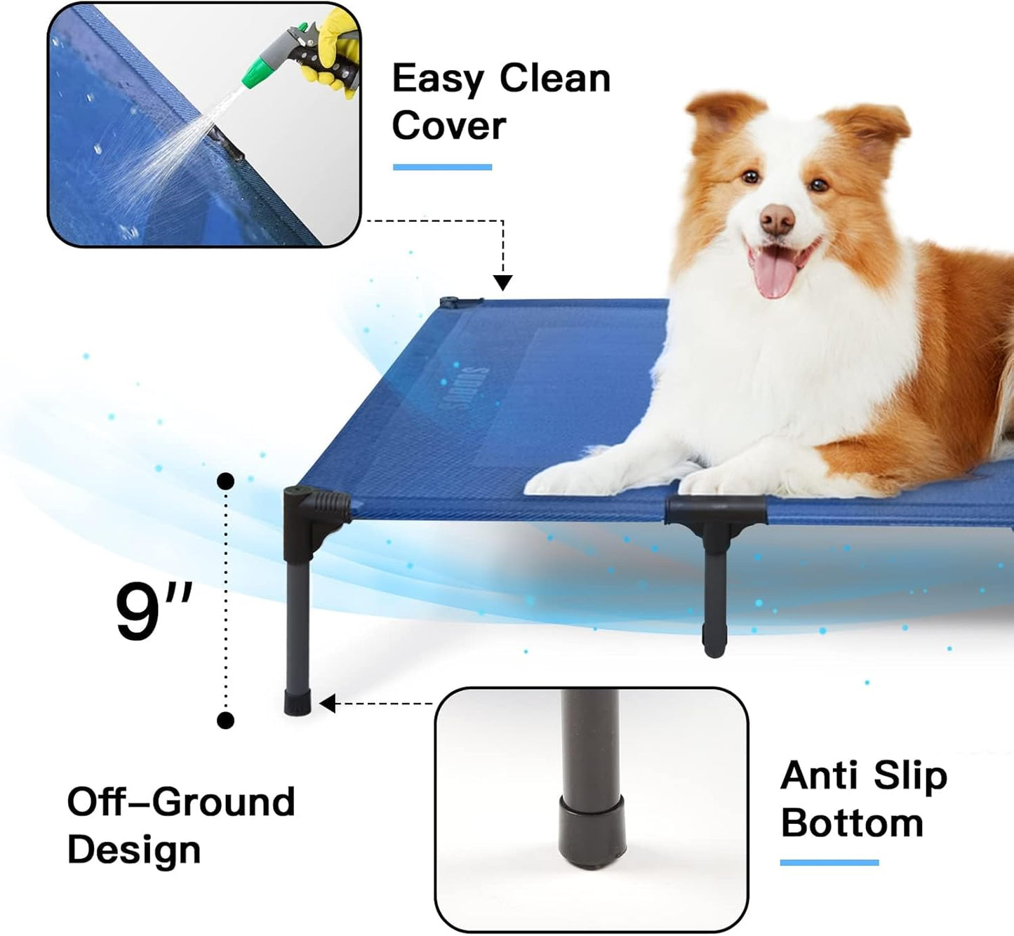 suddus Elevated Dogs Bed Waterproof Outdoor, Portable Raised Dog Bed, Dog Beds Off The Floor, Dogs Bed Easy Clean Indoor or Outdoor Use, X-Large, Blue