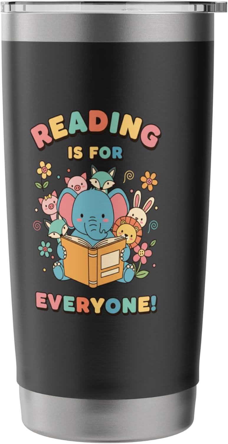 Reading Is For Everyone Elephant Book Lover Stainless Steel Insulated Tumbler