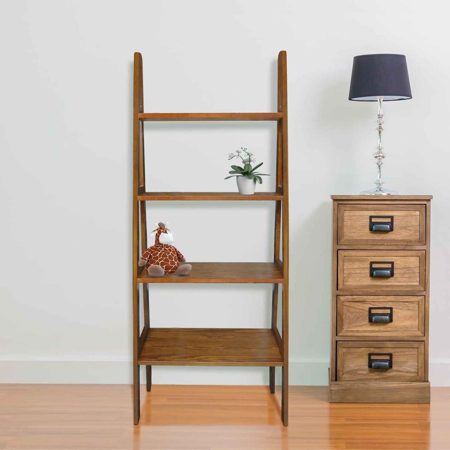 Casual Home 100% Solid Wood 4-Shelf Ladder Bookcase, Standard, 60" H, Warm Brown