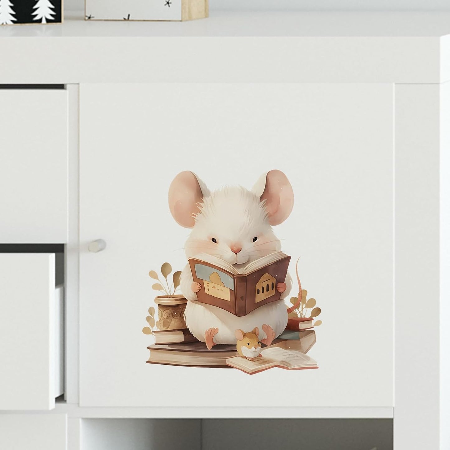 Cute Mouse Reading Books Wall Decal Nursery Animal Wall Sticker Removable Peel and Stick Wall Art Decor for Kid Baby Library Classroom Preschool Living Room Playroom Bedroom School