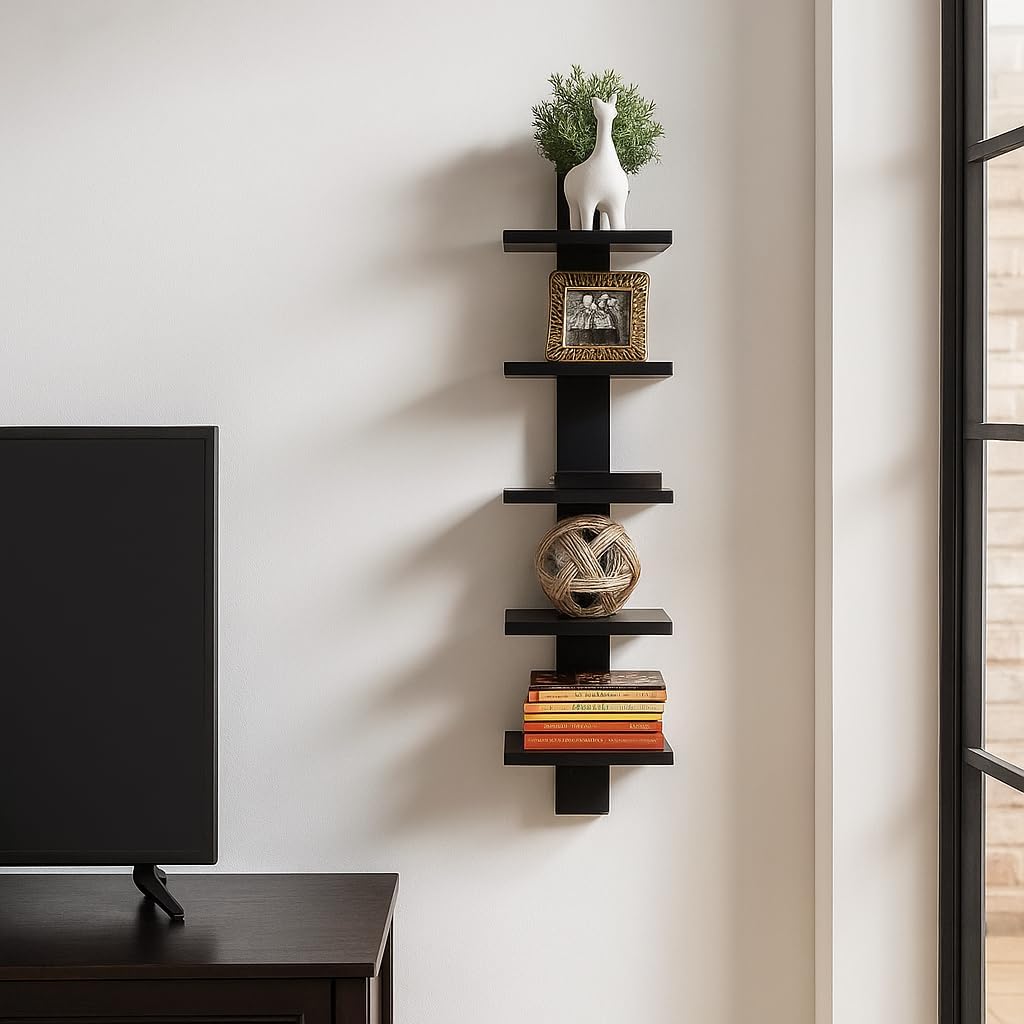 Proman Products - Mounted Spine Bookshelf, Wall Mounted Shelves, Spine Book Tower (Black)