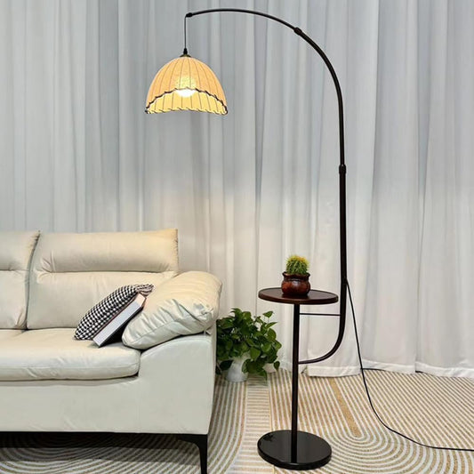 Modern Arc Floor Lamp Height Adjustable Floor Light Moon Linen Tall Lamp with Desktop Switch E27 3-Color Light Dimmer Fixture for Living Room Reading Room Office