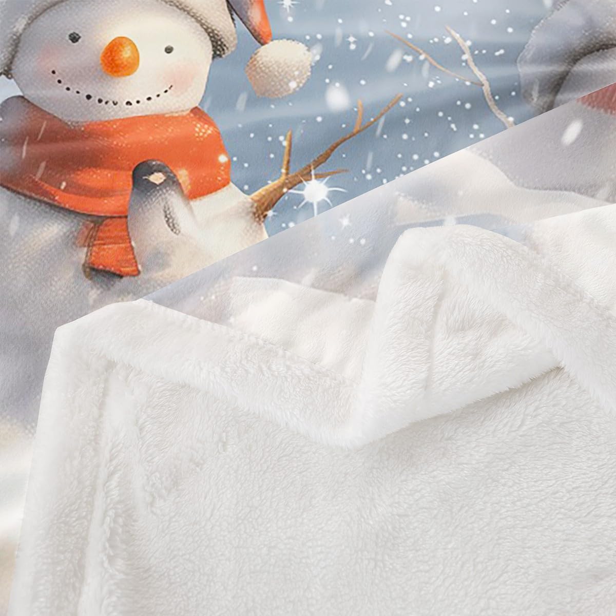 Feelyou Kids Merry Christmas Fleece Throw Blanket Queen 90"x90" Xmas Snowman Plush Blanket Boys Girls Teens Falling Snowflake Snow Sherpa Blanket Winter Holiday Theme Fuzzy Blanket