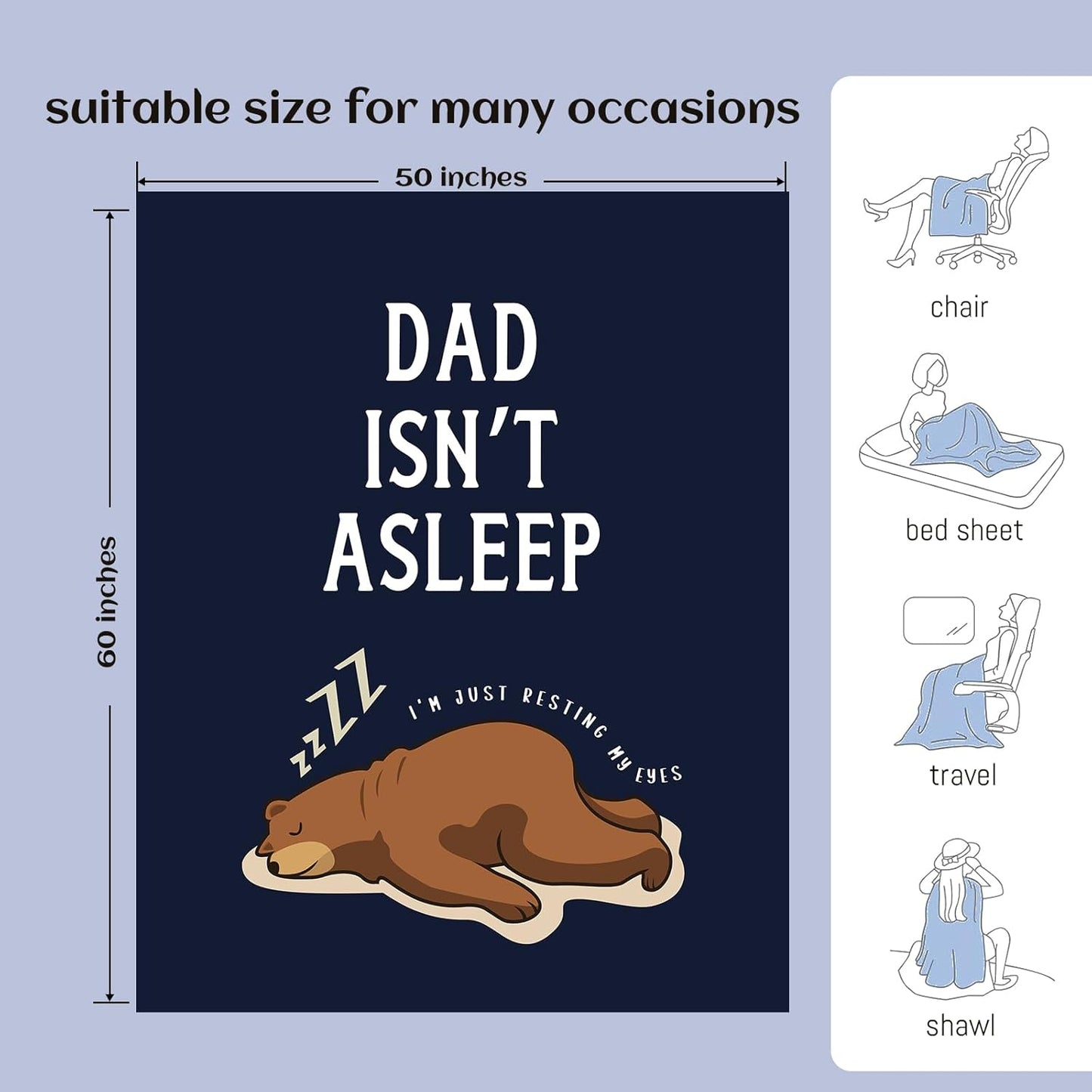 Dad Blanket, Birthday Gifts for Dad, Dad's Birthday Gifts from Daughter Son, Funny Gifts for Daddy, Blue Flannel Throw Daddy Blanket 50" x 60" Inches