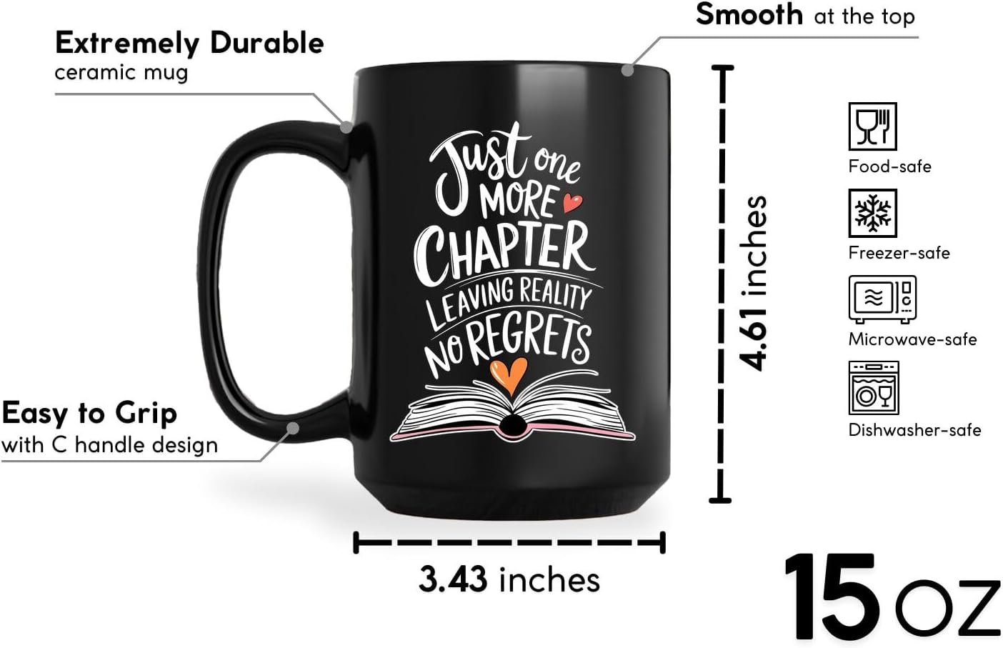 Book Lovers Coffee Mug 15oz Black -One Chapter A - Gift for Book Club Bookworm Bookish Reading Nerdy Avid Readers Women