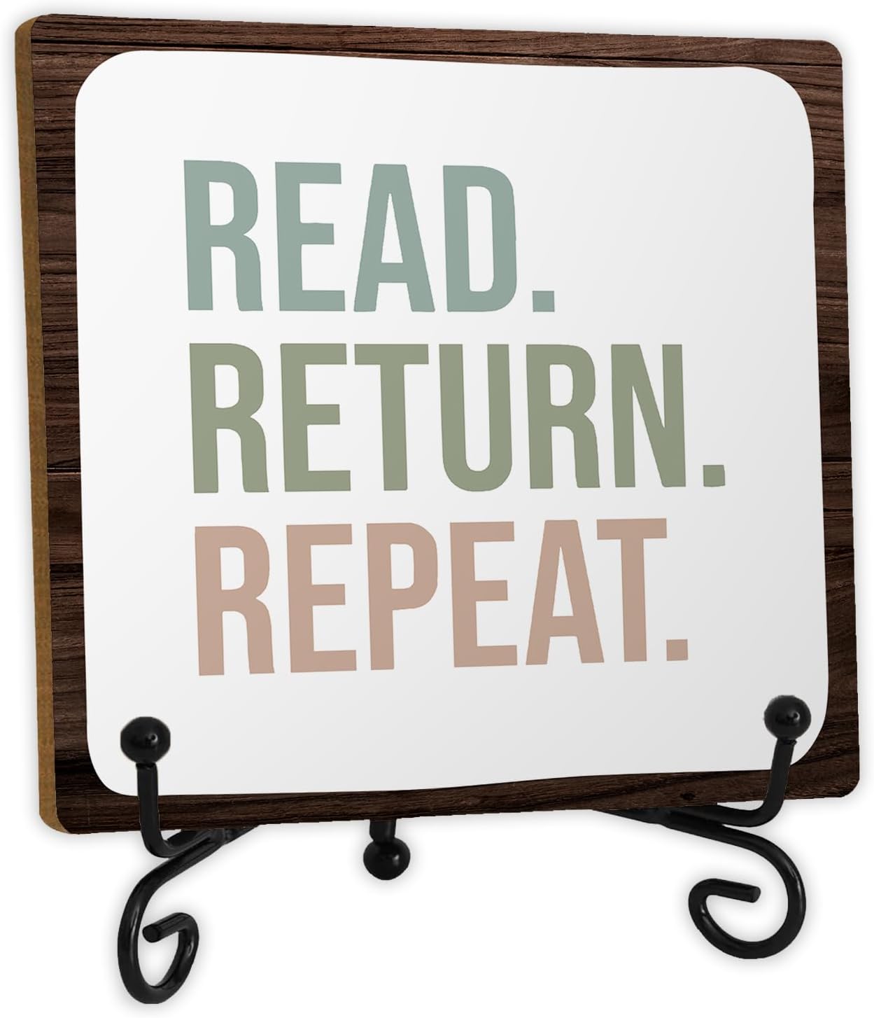 Skip Tiger Read Return Repeat Wooden Desk Sign,Book Character Librarian Life Wooden Plaque With Stand Decor For School Library Table,Reading Decorativesignage Gifts For Women Book Lovers,5x5 Inch