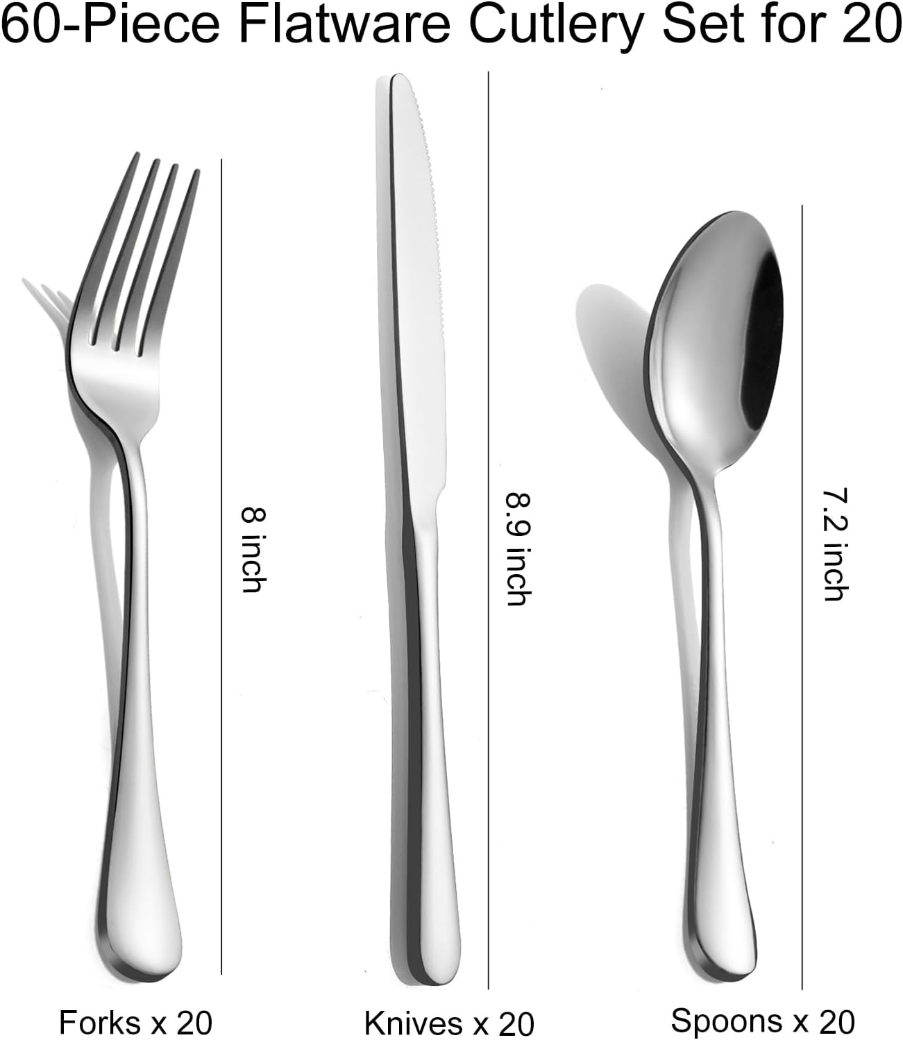 60-Piece Silverware Set for 20 - Stainless Steel Flatware Cutlery Set, Mirror Polished Flatware Set Include Forks Spoons Knives for Home Wedding Restaurant, Dishwasher Safe, Silver, 60 PCS