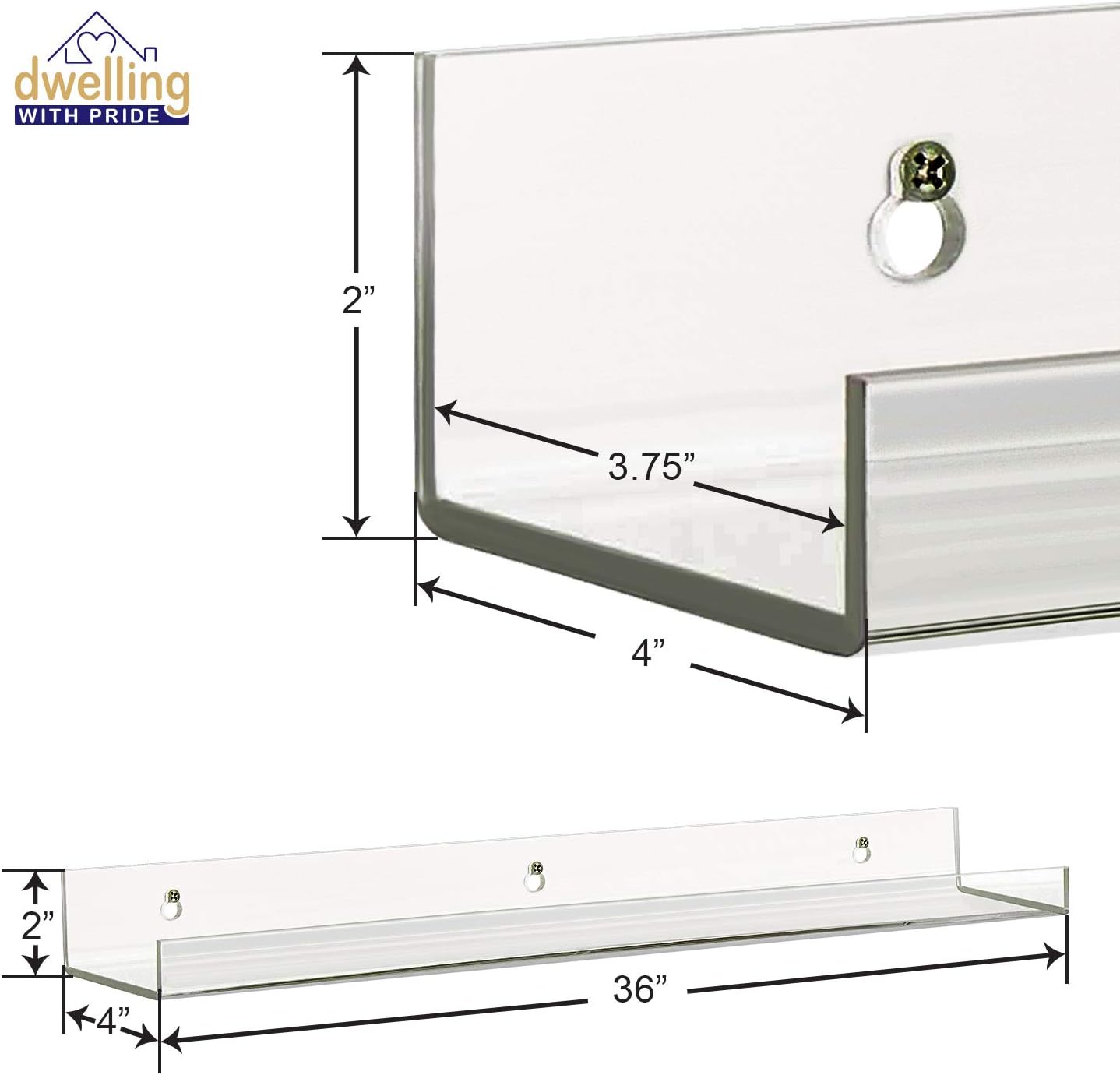 Acrylic Shelf 36 Inch (2Pack) - Acrylic Bookshelf for Toys & Books - Spice Rack & Floating Display - Acrylic Floating Shelves for Makeup & Cosmetic Product - Clear Acrylic Shelf for Books & Magazines