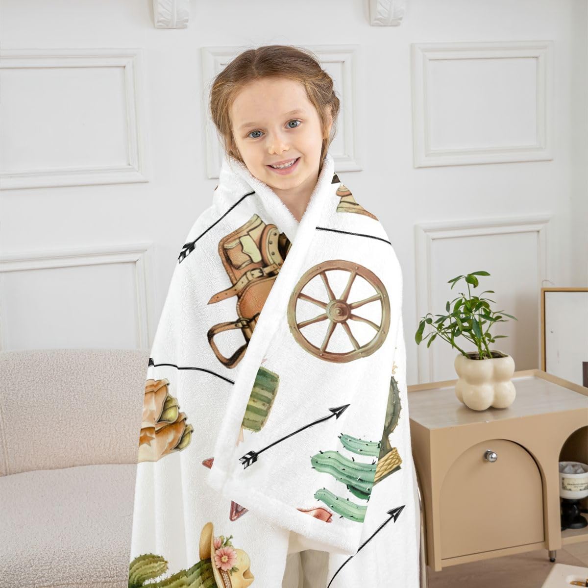 Feelyou Western Decor Throw Blanket Brown White Soft Fleece Sherpa Cozy Fuzzy Plush Warm Wild West Cowboy Fuzzy Plush Throw Farmhouse Rustic Country 40"x50" Southwestern for Bed Couch Living Room