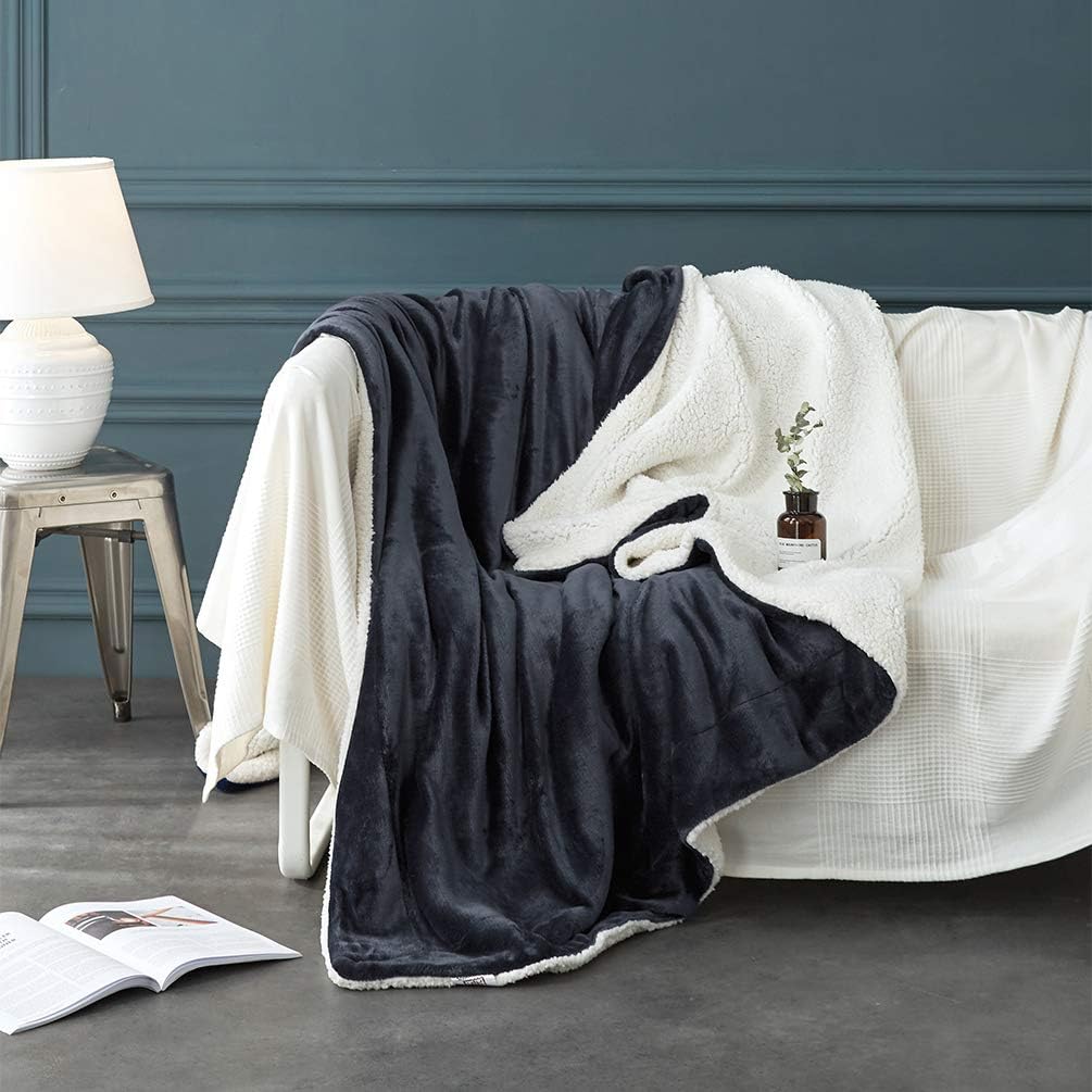 LBRO2M Sherpa Fleece Bed Blanket Twin Size Super Soft Fuzzy Plush Warm Cozy Fluffy Microfiber Couch Throw Velvet Double Reversible Luxurious Blankets,Dark Grey