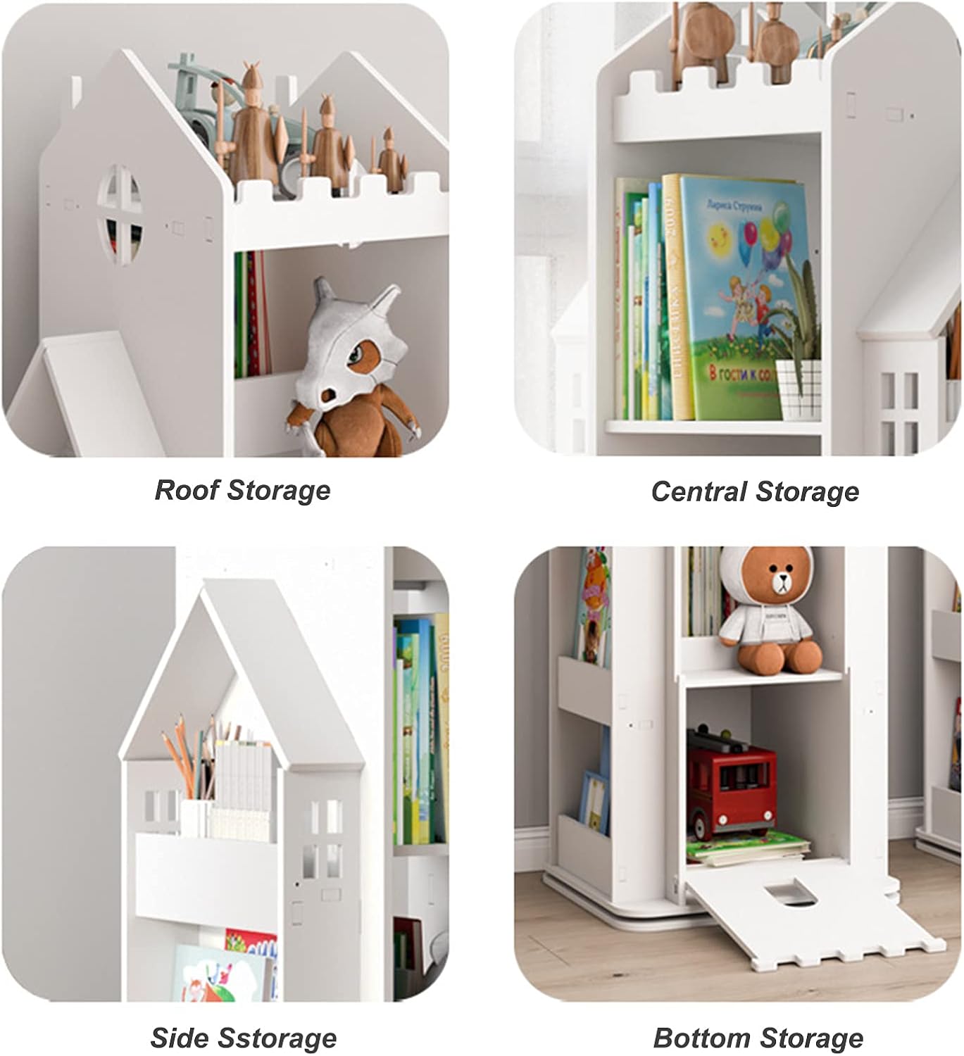 Revolving Bookcase,360° Children Bookshelf,Multi-Functional Floor Standing Book Storage Rack Organizer for Kids Room Bedroom-White 45x45x108cm(18x18x43inch) 68ps5-001