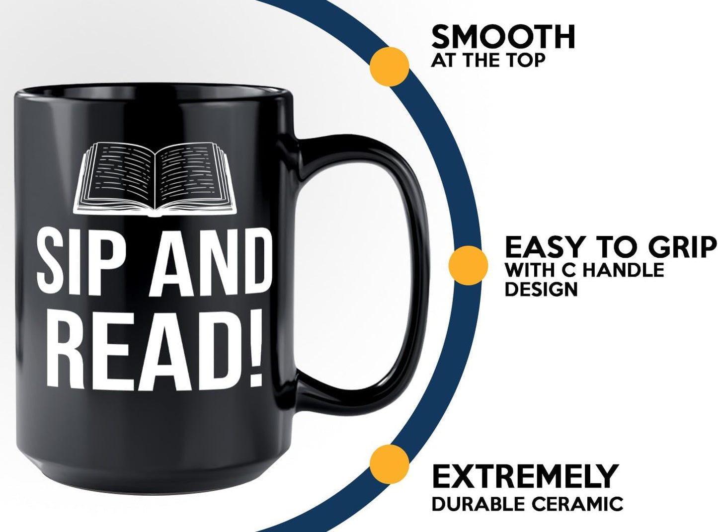 Book Lover Coffee Mug 15oz Black -Sip and Read - Bookworm Literature Library Book Lover Reader Booked Editor Intellectual Studious