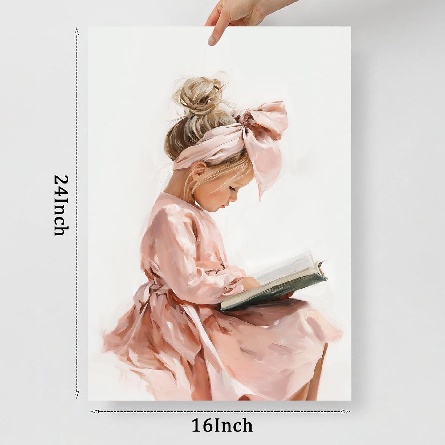 Girl Reading Book Painting Preppy Trendy Poster Coquette Pink Bow Picture for Library Reading Room Book Lovers Poster Cute Pink White Bow Paintings Aesthetic Girly Wall Art Dorm 16x24in Unframed