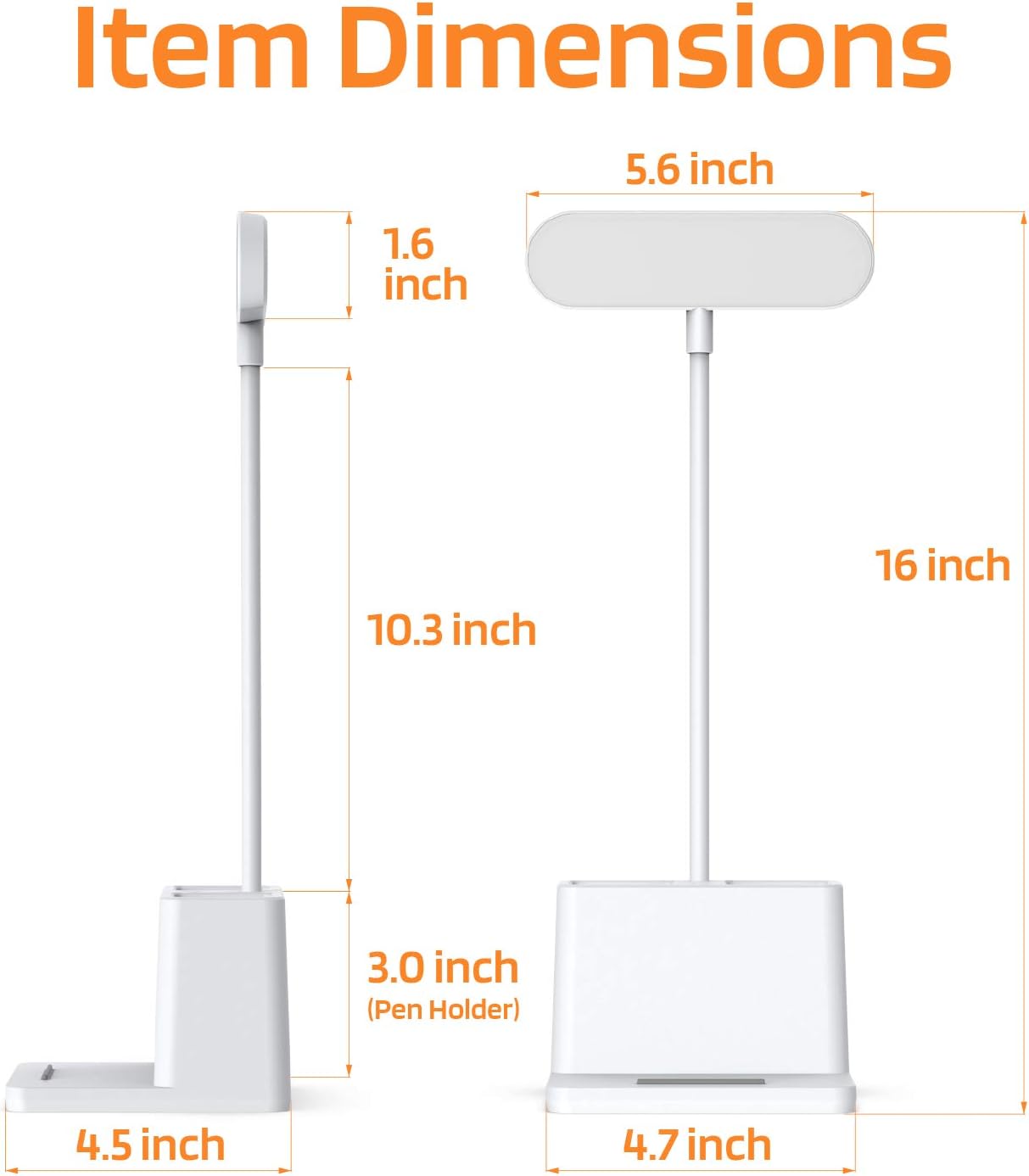 AXX Rechargeable Small Desk Lamp for Home Office Bedroom, Study Table Light for Kids Teens, White, LED, Pen Holder, Mini, Gooseneck, College Dorm Room Lighting for Computer Keyboard Desktop Task