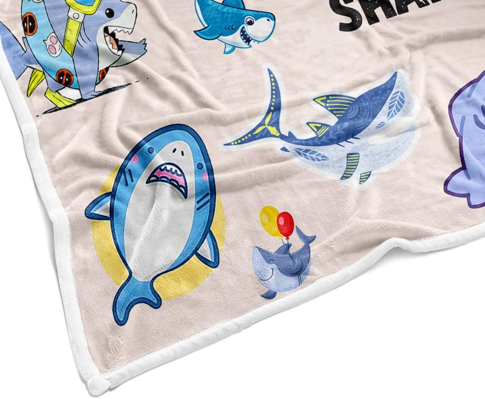 Shark Blanket for Kids Girls Women, Cute Light Pink Sharks Throws Blankets for Shark Lovers, Just a Girl Who Loves Sharks Soft Warm Flannel Blankets for Girls Room, Couch, Sofa Bed Decor, 50X60IN