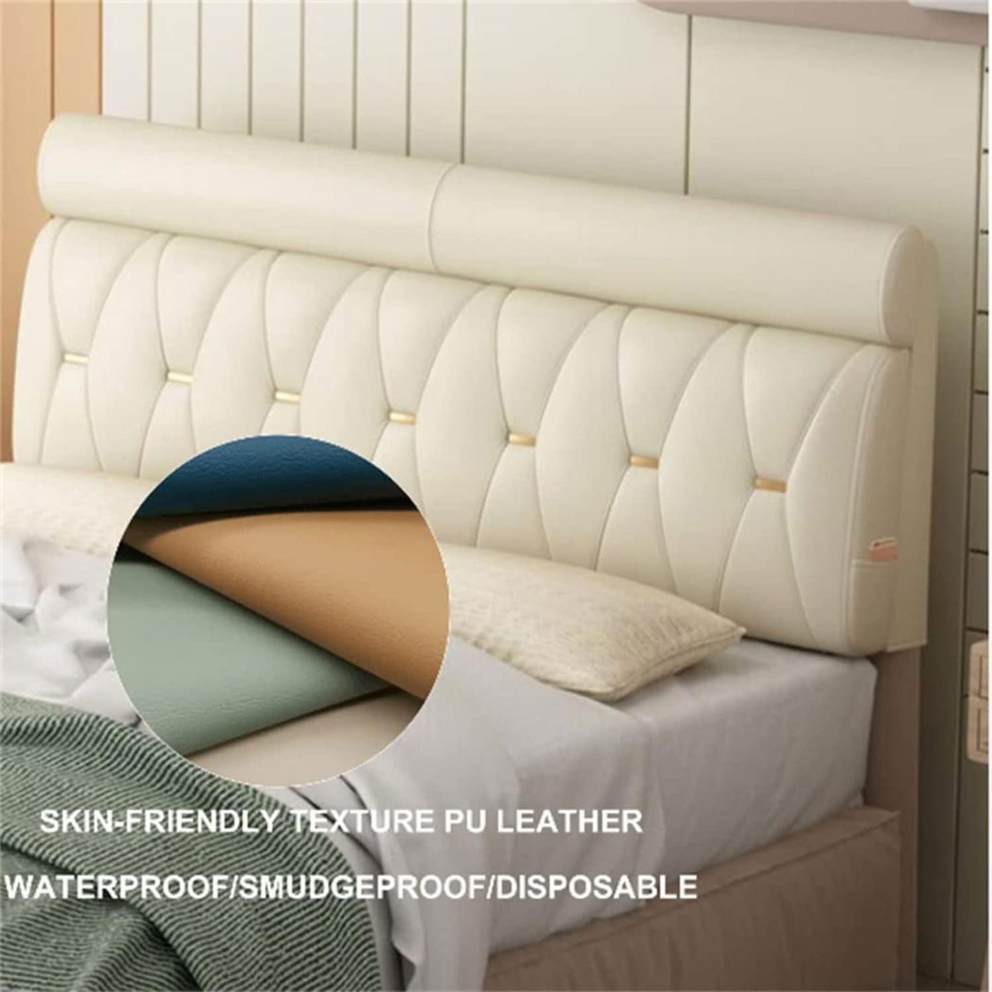 Large Upholstered Headboard PU Leather Backrest Pillow Headboard Bed Wedge for Bench Bedroom Anti-Collision Cushions(Size:No headboard 70.8"/180cm,Color:C)