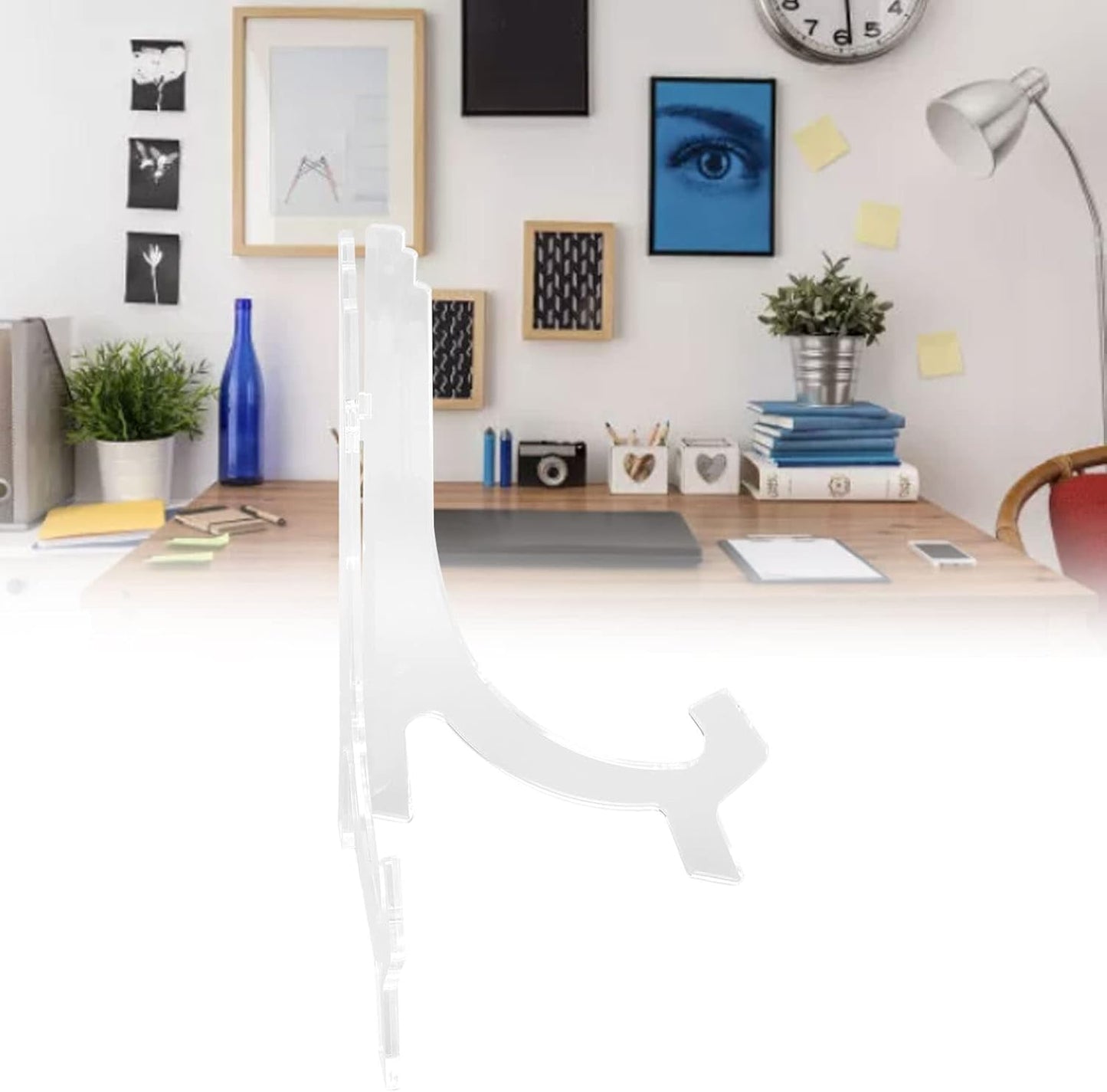 Clear Acrylic Display Stand, Round Clock Stand Acrylic Easel Stand for Picture Decorative Plate Book Photo Easel Flat Plates