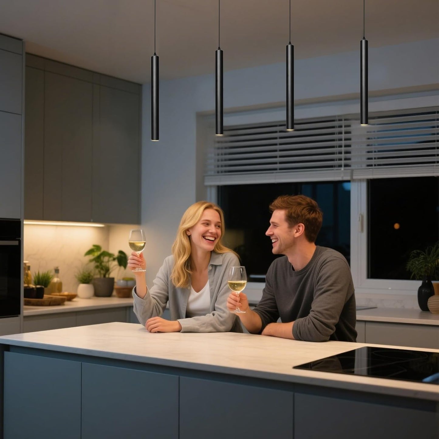 Pendant Lights Kitchen Island, Modern Black Pendant Light for Bedroom Bedside Sofa Corner, 5W Island Lights for Kitchen, Height Adjustable, 3000K, Ø1.18 x L11.8