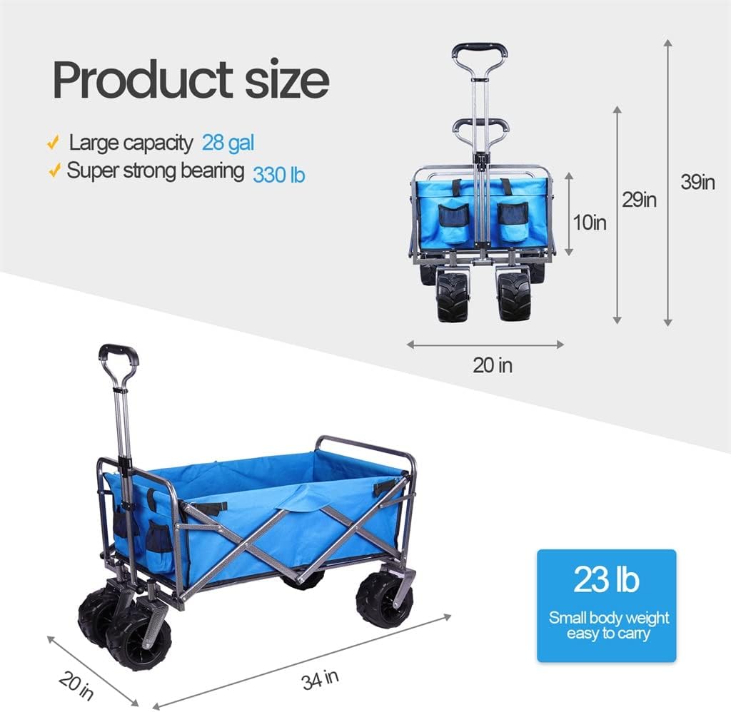 Faltbare Folding Utility Wagen Karren Große Kapazität 330lbs Strand Wagon mit All-Terrain Große Räder Außen Camping(D)