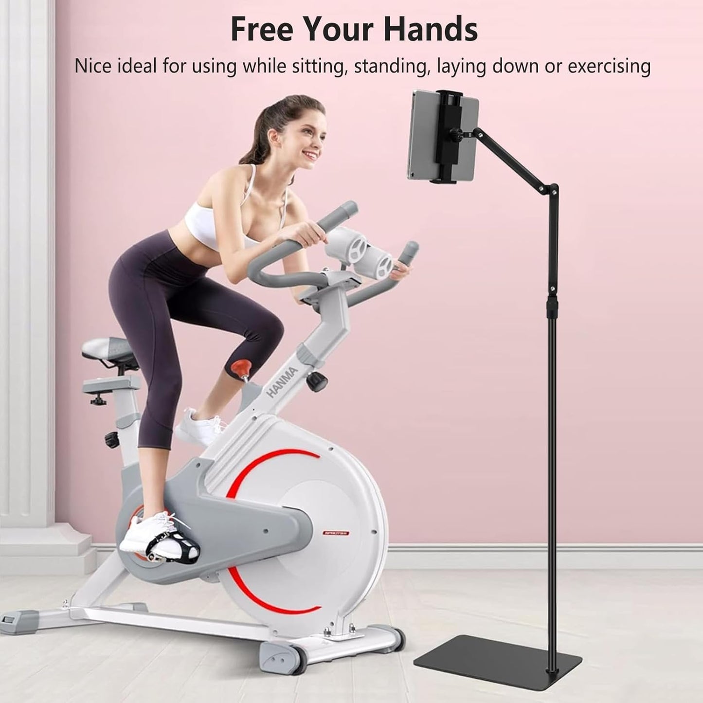 Tablet Floor Stand Adjustable, iPad Floor Stand Adjustable with Heavy Duty Base for 4.7''-16'', Compatible with iPhone iPad Pro Air Mini, Tablet