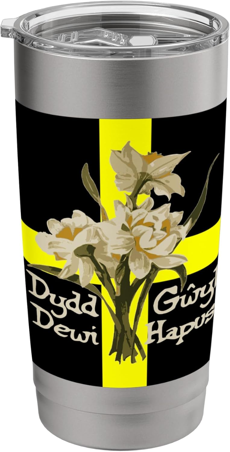 Dydd Gwyl Dewi Hapus With March Daffodils & St Davids Cross Stainless Steel Insulated Tumbler