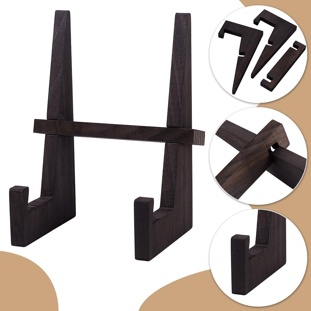 WADORN Plate Display Stand, 8.9 Inch Wood Plate Holder Stands for Display Wooden Decorative Picture Frame Holder Decorative Table Top Easels for Dish Photo Platter Plaque Diploma Awards Book, Coffee