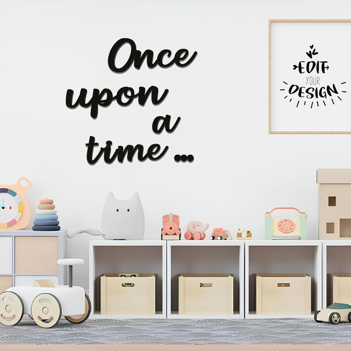 Once Upon a Time Sign Nursery Wall Decor Wooden Once Upon a Time Wall Decor for Reading Nook Nursery Bedroom Bookshelf Birthday DIY Decoration (Black)