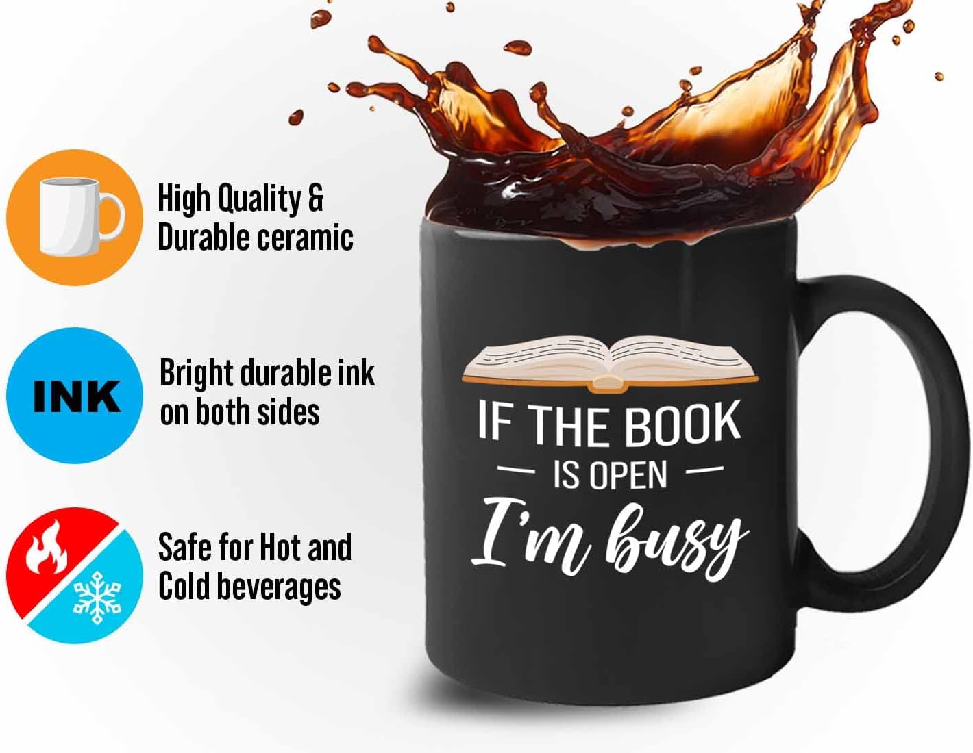 Bubble Hugs Book lovers Coffee Mug 11oz Black - If Book Open - Author Writer Library Library Editor Introvert Lovers Cat Chill Relax Bookworm Reading