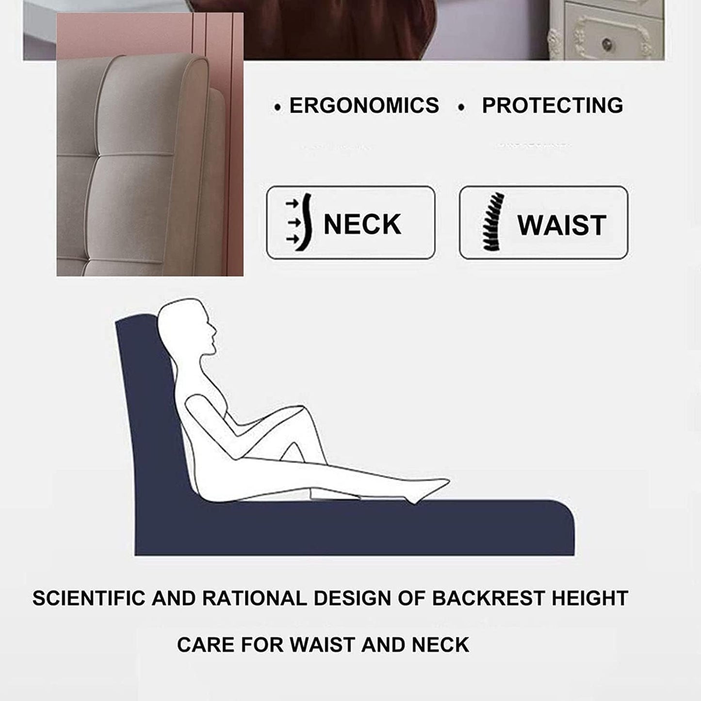 Reading Pillow Flannel Bedside Cushion Bed Backrest Cushion Upholstered Wedge Cushions Lumbar Pad Double Bedroom(Size:No headboard 74.8"/190cm,Color:A)